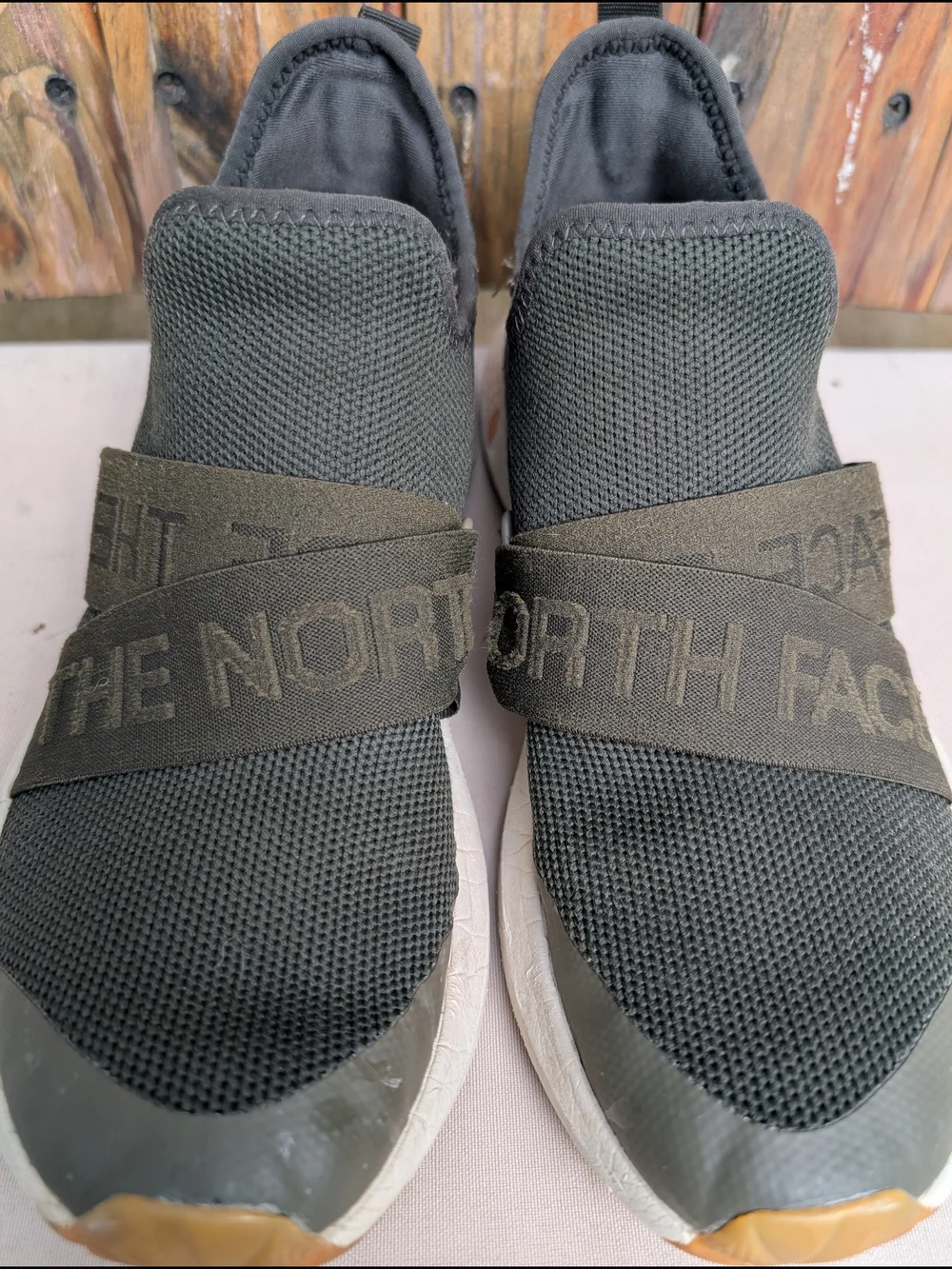The North Face Women’s Slip-On Athletic Sneakers in Olive Green and White